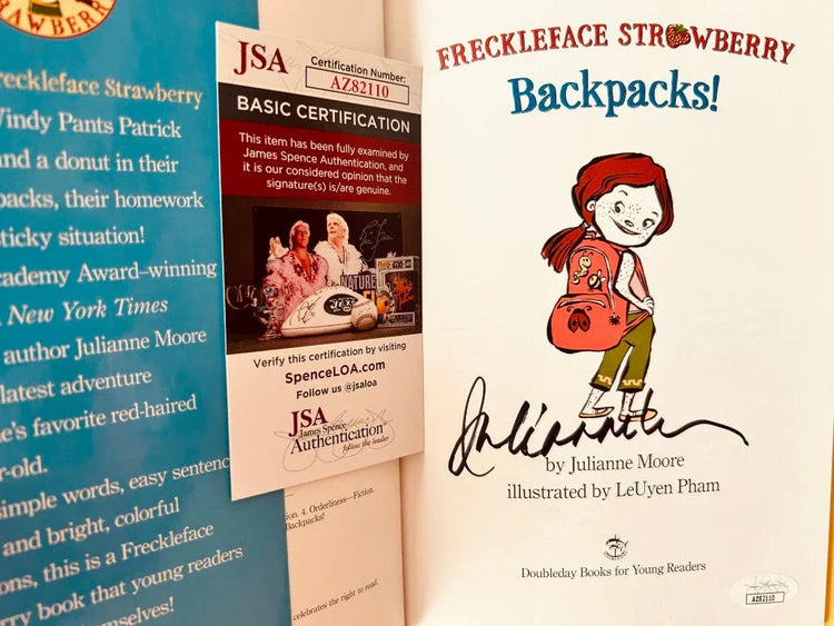 Julianne Moore signed Freckleface Strawberry Backpacks book JSA - AutographsForSale.com