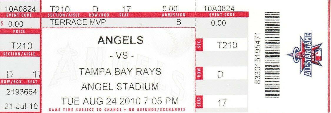 2010 Tampa Bay Rays AL East Champions at LA Angels ticket - AutographsForSale.com