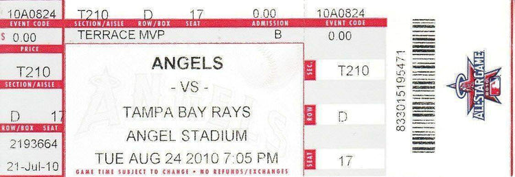 2010 Tampa Bay Rays AL East Champions at LA Angels ticket - AutographsForSale.com