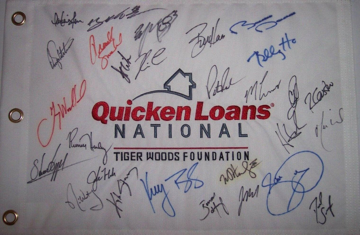2014 Quicken Loans National signed golf Flag Keegan Bradley Jason Day Patrick Reed Gary Woodland - AutographsForSale.com