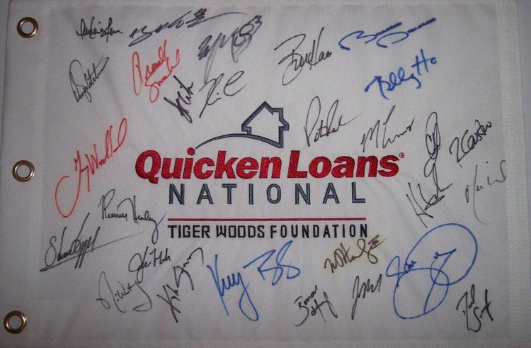 2014 Quicken Loans National signed golf Flag Keegan Bradley Jason Day Patrick Reed Gary Woodland - AutographsForSale.com