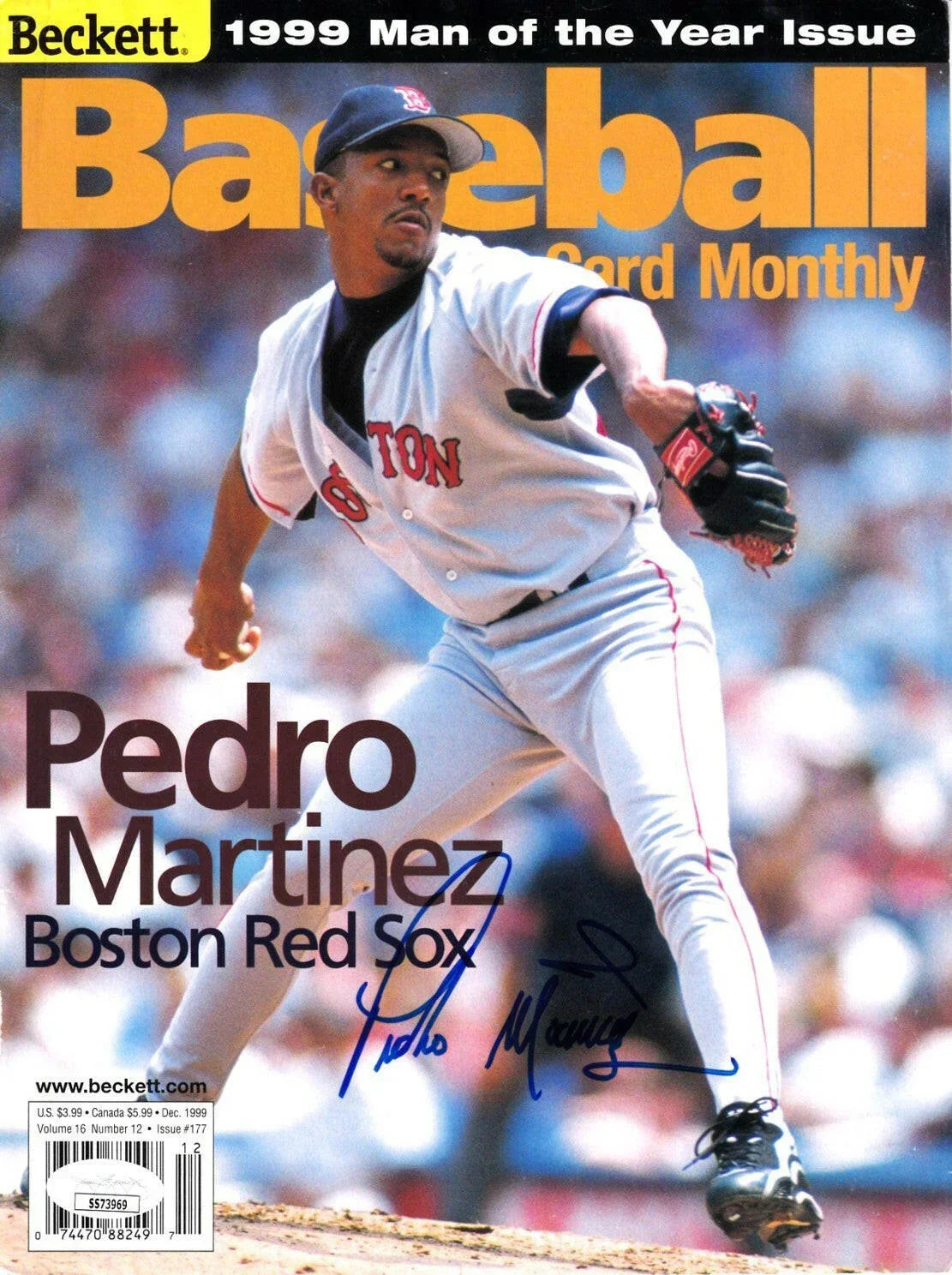 Pedro Martinez signed Red Sox 1999 Beckett Baseball cover JSA - AutographsForSale.com