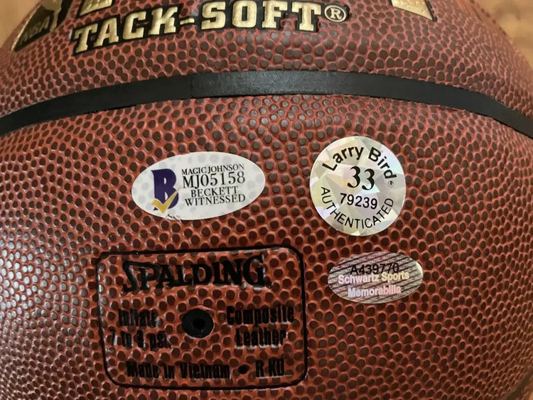 Larry Bird & Magic Johnson signed Spalding NBA basketball BAS Schwartz Celtics Lakers - AutographsForSale.com