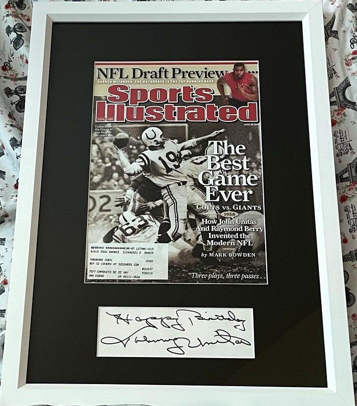 Johnny Unitas autograph framed Colts Sports Illustrated cover with Happy Birthday JSA - AutographsForSale.com