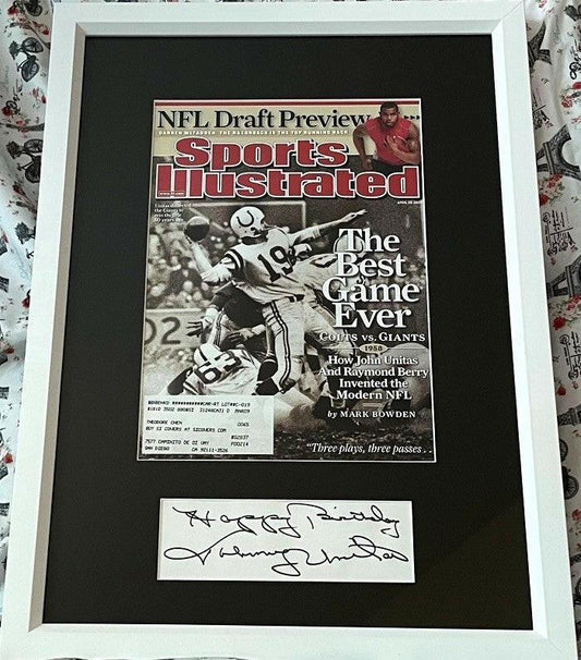 Johnny Unitas autograph framed Colts Sports Illustrated cover with Happy Birthday JSA - AutographsForSale.com