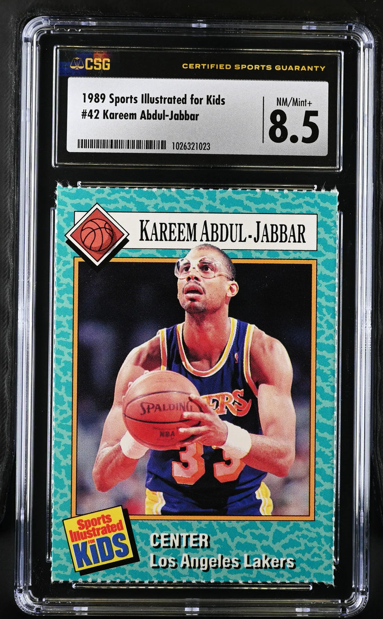 Kareem Abdul-Jabbar LA Lakers 1989 SI for Kids card CSG 8.5 - AutographsForSale.com