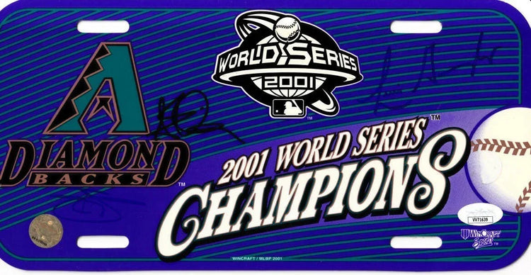 Luis Gonzalez Steve Finley Reggie Sanders signed Diamondbacks 2001 World Series Champions license plate JSA - AutographsForSale.com