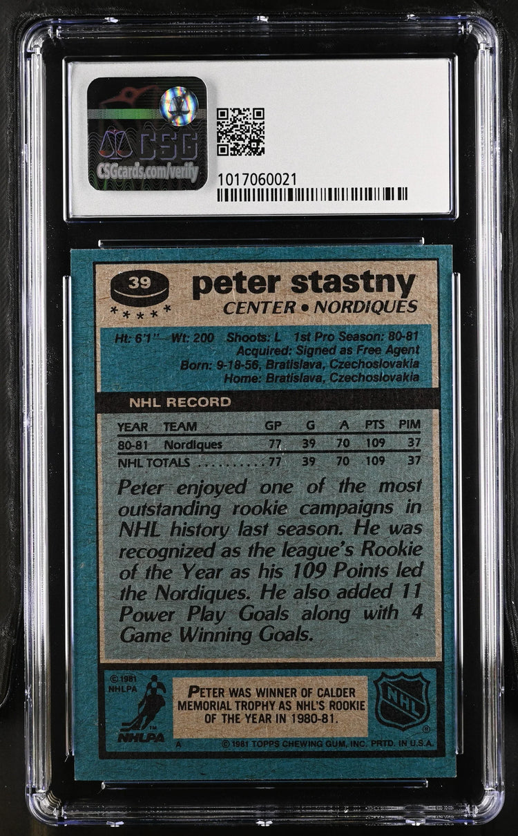 Peter Stastny 1981-82 Topps hockey RC 39 CSG 8.5 - AutographsForSale.com