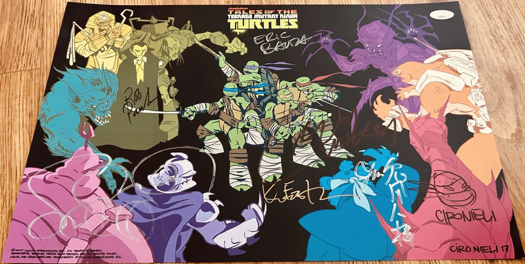 Teenage Mutant Ninja Turtles cast signed 2017 SDCC poster Kevin Eastman Rob Paulsen JSA - AutographsForSale.com