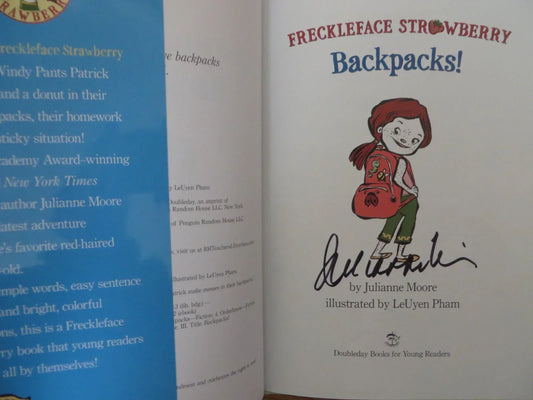 Julianne Moore autographed Freckleface Strawberry Backpacks children’s book - AutographsForSale.com