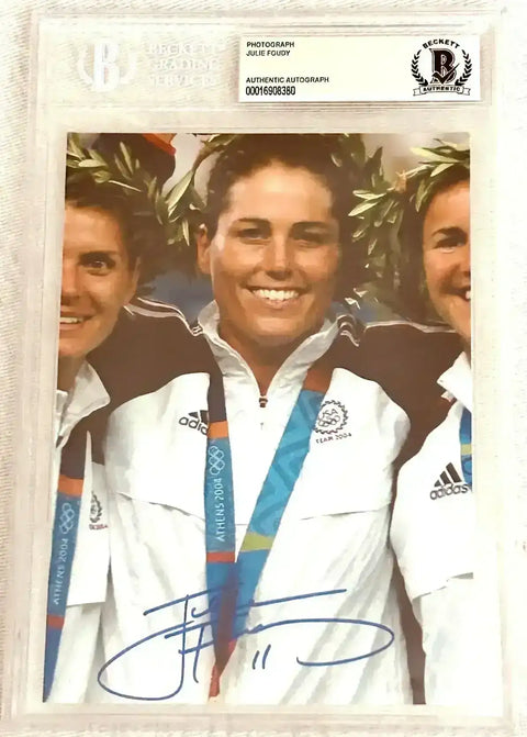 Julie Foudy signed 2004 US Olympic soccer gold medal 5x7 photo BAS - AutographsForSale.com