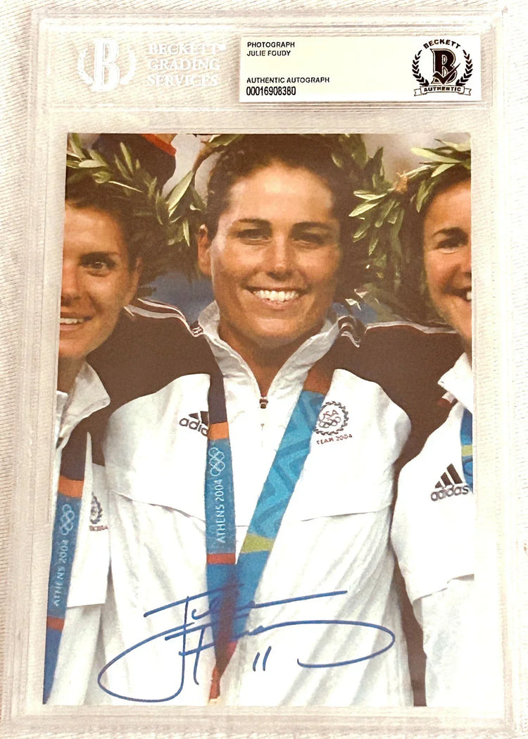 Julie Foudy signed 2004 US Olympic soccer gold medal 5x7 photo BAS certified - AutographsForSale.com