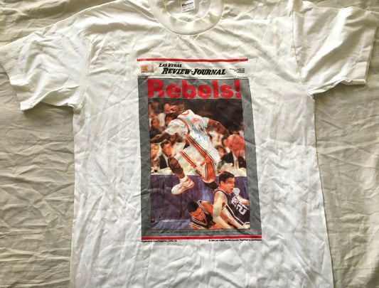 Larry Johnson autographed UNLV Rebels 1990 NCAA National Championship T-shirt - AutographsForSale.com