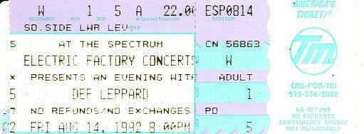 Def Leppard 1992 Philadelphia Spectrum concert ticket stub - AutographsForSale.com
