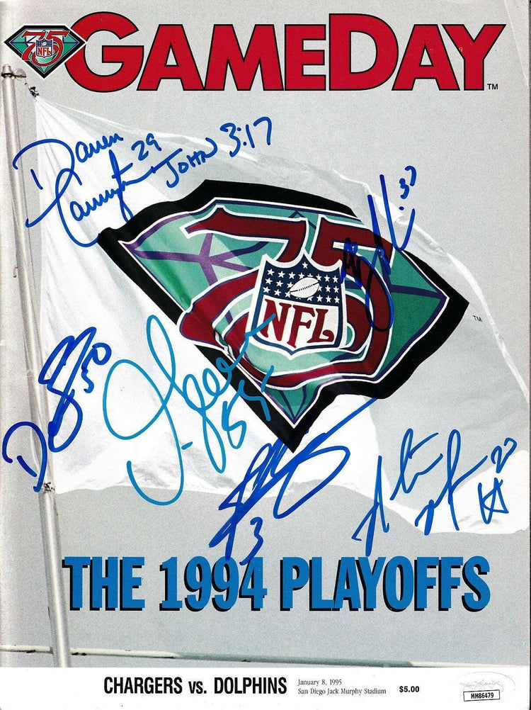 1994 Chargers signed AFC Playoff program Junior Seau Rodney Harrison JSA - AutographsForSale.com