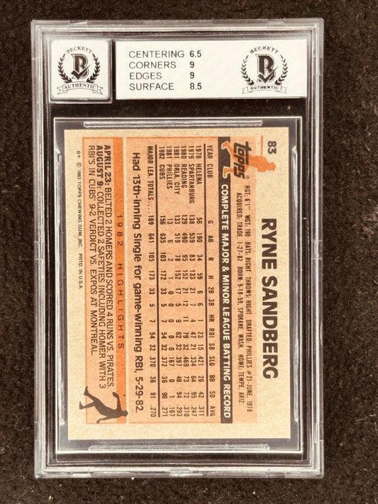 Ryne Sandberg autographed Chicago Cubs 1983 Topps Rookie Card BAS slabbed BGS Graded 7 10 - AutographsForSale.com