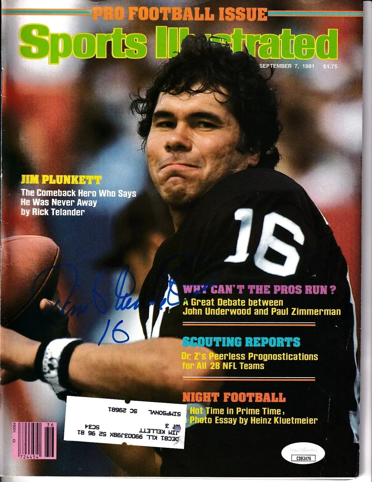 Jim Plunkett signed Raiders 1981 Sports Illustrated magazine JSA - AutographsForSale.com