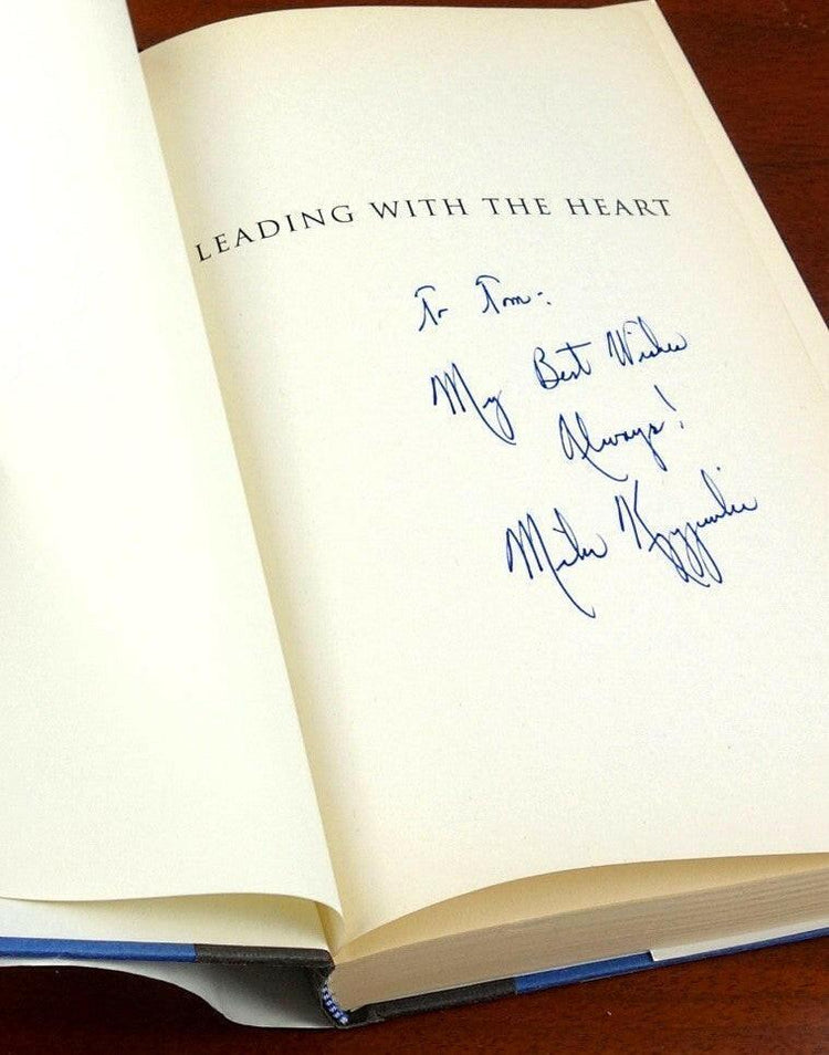 Mike Coach K Krzyzewski autographed Leading with The Heart hardcover book To Tom - AutographsForSale.com
