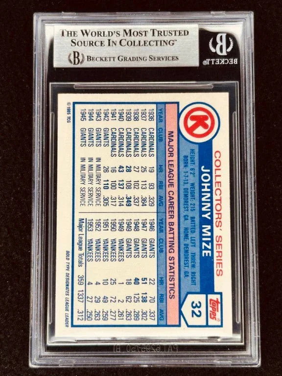 Johnny Mize signed St Louis Cardinals 1985 Topps Circle K Home Run Kings card BAS certified - AutographsForSale.com