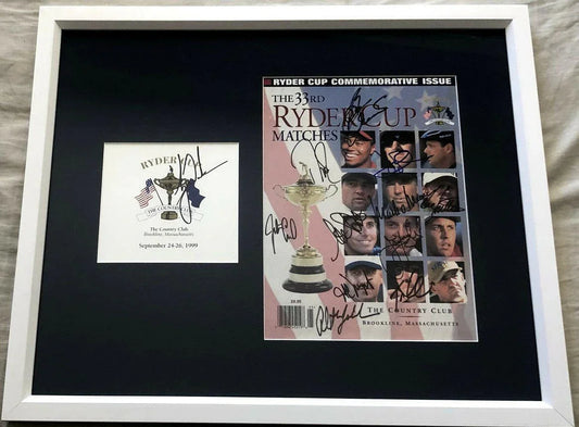 1999 US Ryder Cup team signed program cover scorecard framed JSA PSA/DNA Tiger Woods - AutographsForSale.com