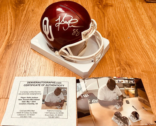 Keith Jackson autographed Oklahoma Sooners mini helmet - AutographsForSale.com