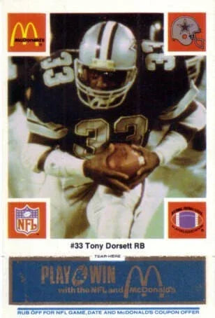 Tony Dorsett Dallas Cowboys 1986 McDonald’s card Blue Tab - AutographsForSale.com