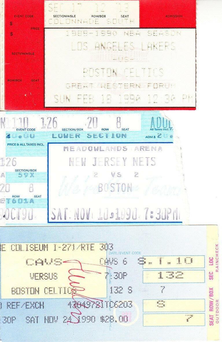1990 Boston Celtics 3 road game ticket stubs Larry Bird - AutographsForSale.com