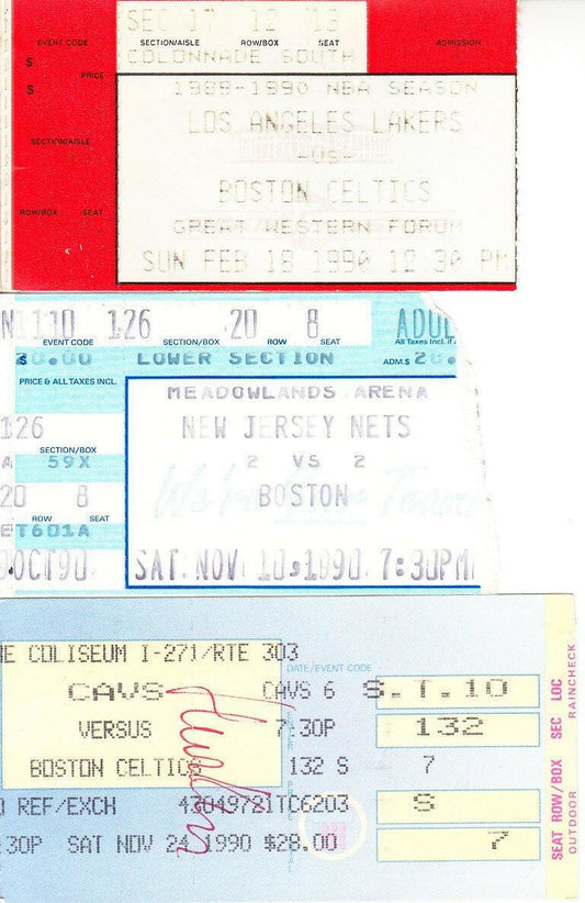 1990 Boston Celtics lot of 3 road game ticket stubs (Larry Bird) - AutographsForSale.com