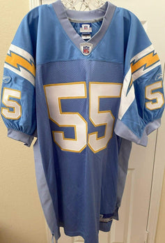 Junior Seau Chargers 2002 last season Reebok game model powder blue jersey - AutographsForSale.com