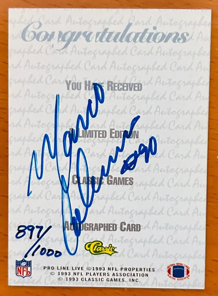 Marco Coleman certified autograph Miami Dolphins 1993 Classic Pro Line card - AutographsForSale.com
