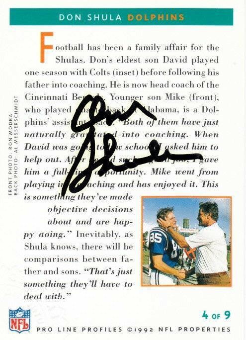 Don Shula certified autograph Dolphins 1992 Pro Line card 4 - AutographsForSale.com