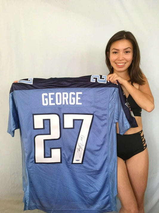 Eddie George signed Tennessee Titans Reebok blue jersey TRISTAR - AutographsForSale.com