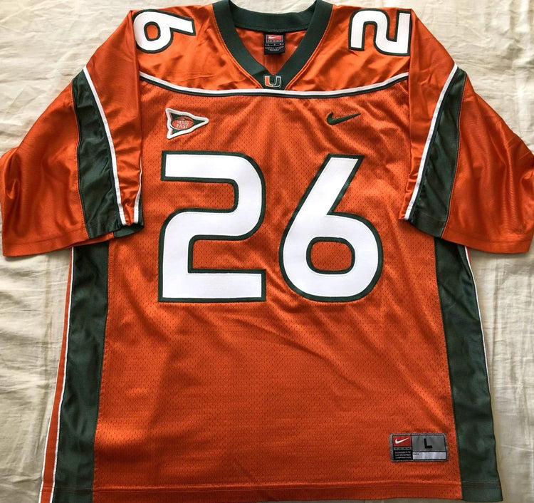 Sean Taylor Miami Hurricanes 2001 to 2003 Nike orange stitched LARGE jersey with Big East patch - AutographsForSale.com