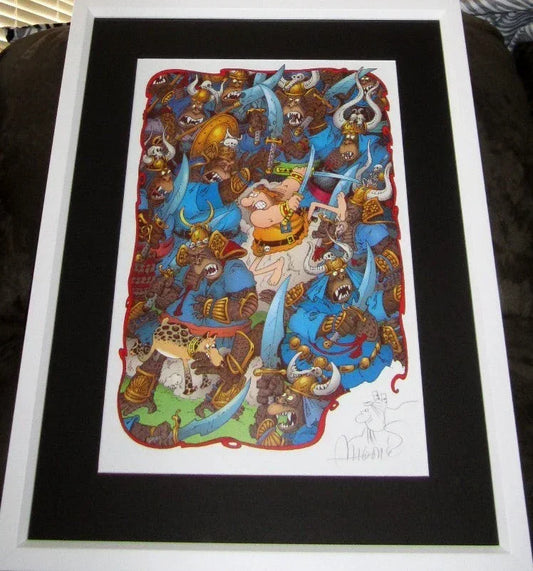 Sergio Aragones signed sketched Groo fighting apes 11x17 litho framed JSA - AutographsForSale.com
