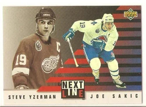 Joe Sakic & Steve Yzerman 1993-94 Upper Deck Next In Line insert card NL3 - AutographsForSale.com
