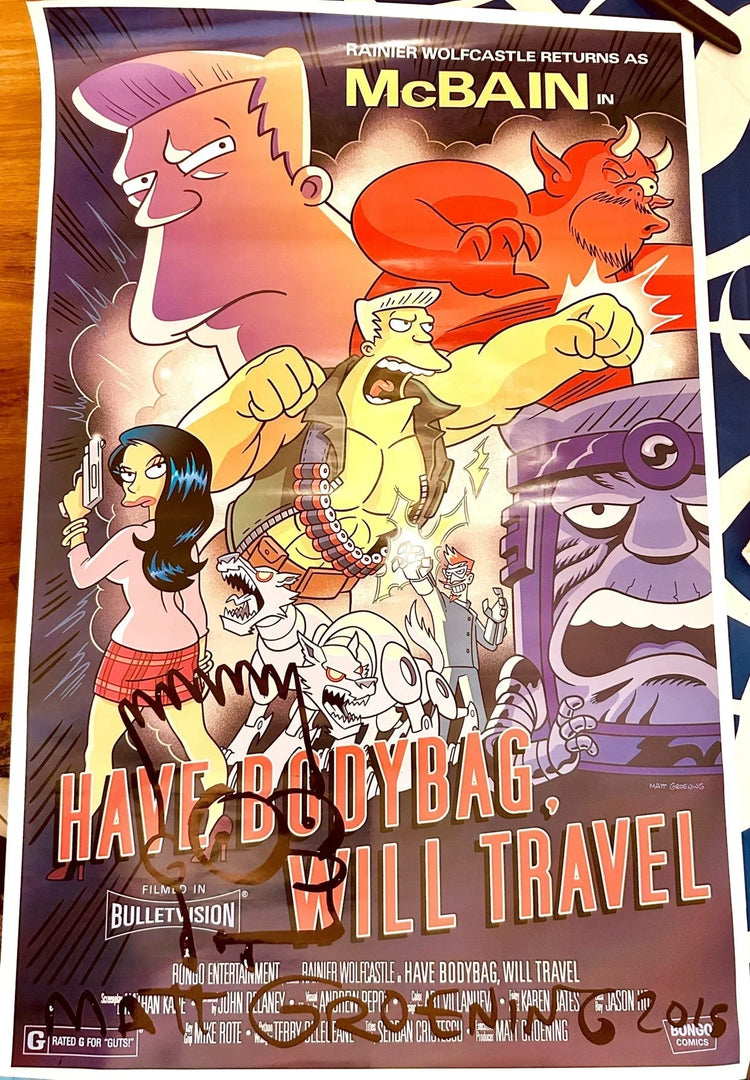 Matt Groening signed doodled dated Simpsons 2015 SDCC McBain 27x40 movie poster JSA - AutographsForSale.com