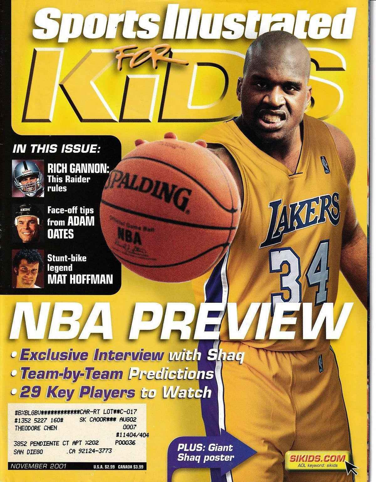 Shaquille O'Neal LA Lakers 2001 SI for Kids magazine w/ 16x20 poster - AutographsForSale.com