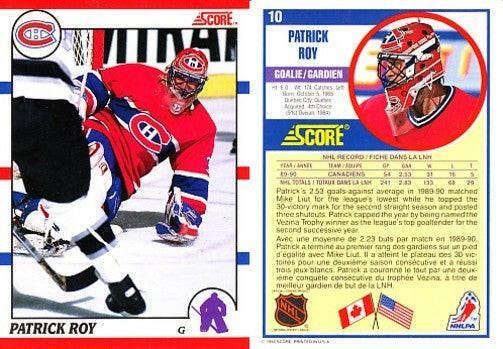 Patrick Roy 1990-91 Score Canadian hockey card 10 RARE has front photo variation - AutographsForSale.com