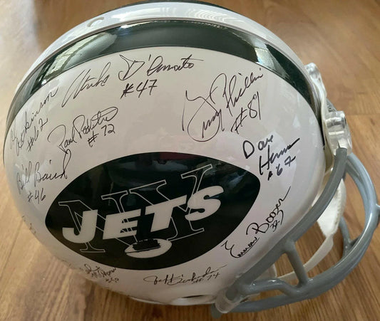1968 New York Jets Super Bowl 3 Champion Team autographed full size game helmet (Joe Namath) STEINER - AutographsForSale.com