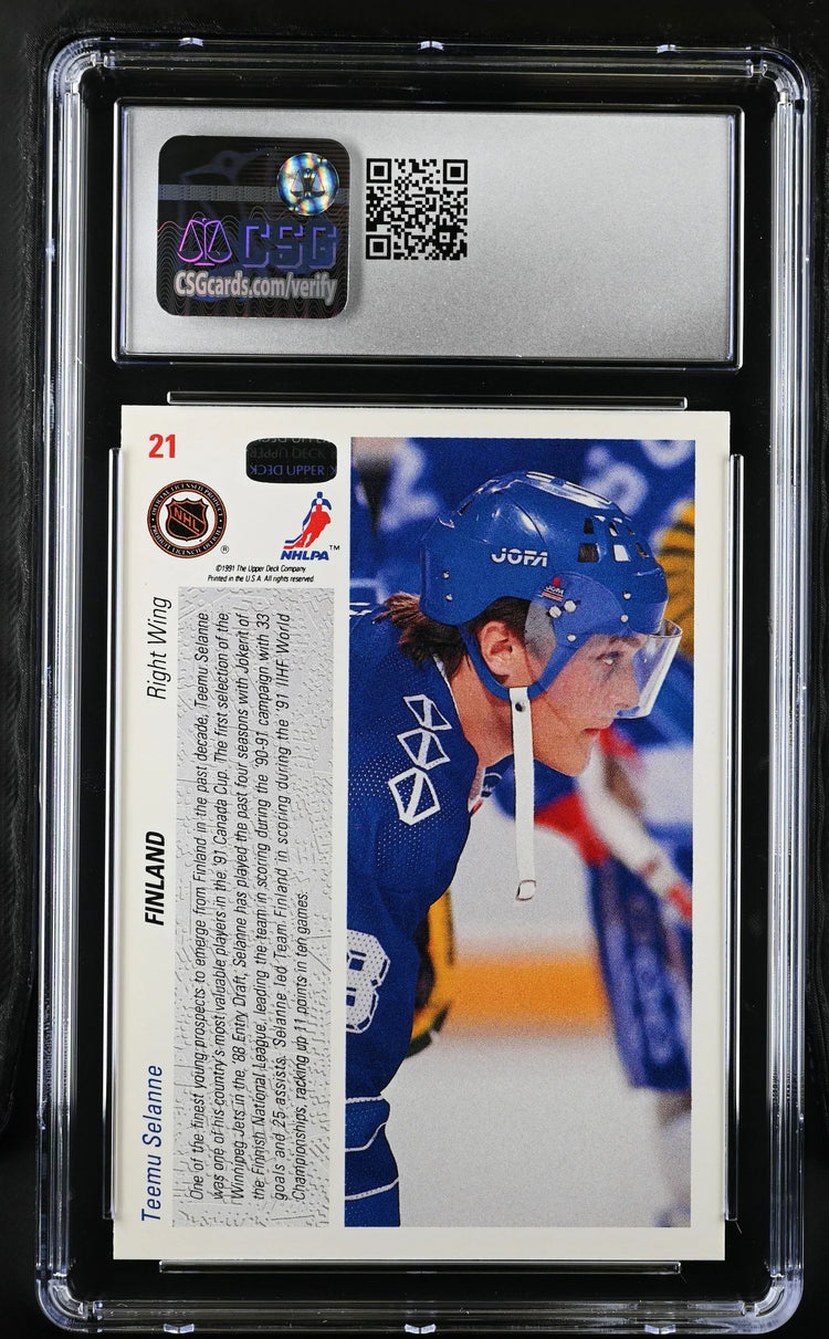 Teemu Selanne Finland 1991-92 Upper Deck RC CSG 9.5 MT+ - AutographsForSale.com