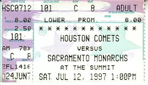 1997 WNBA Inaugural Season Houston Comets vs Sacramento ticket stub Cynthia Cooper - AutographsForSale.com