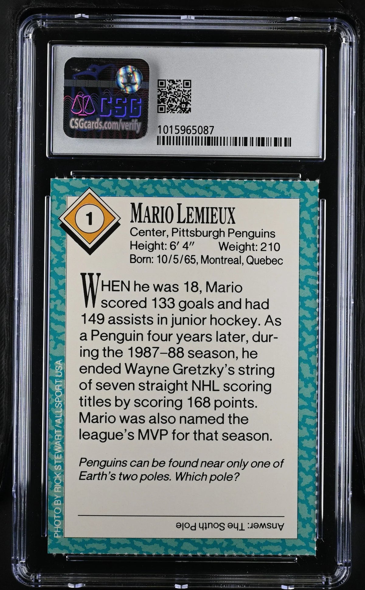 Mario Lemieux Penguins 1989 SI for Kids card CSG 9 MT - AutographsForSale.com