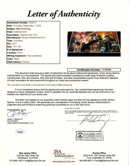 Matt Groening signed Futurama 2017 SDCC 12x24 poster Zoidberg doodled framed JSA - AutographsForSale.com