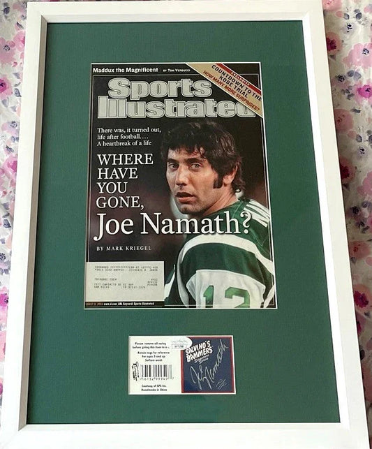 Joe Namath autograph framed with New York Jets Sports Illustrated cover JSA - AutographsForSale.com