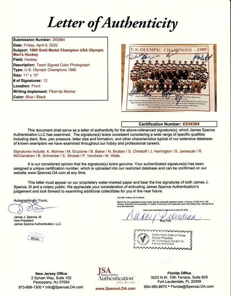 1980 Miracle on Ice US Olympic hockey team signed 11x14 photo Mike Eruzione JSA - AutographsForSale.com