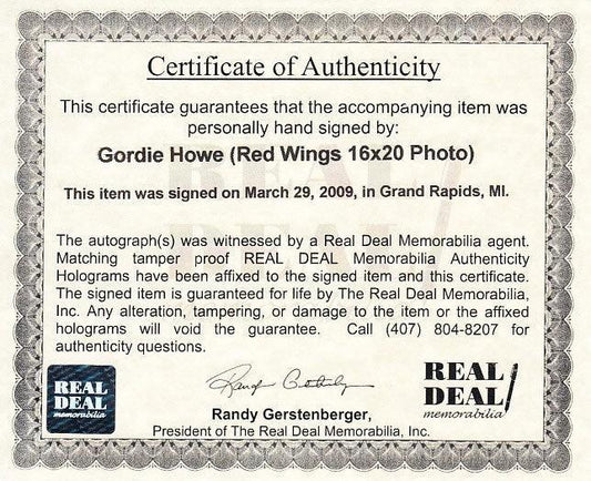 Gordie Howe autographed Detroit Red Wings 16x20 poster size photo inscribed Mr. Hockey framed (Real Deal) - AutographsForSale.com
