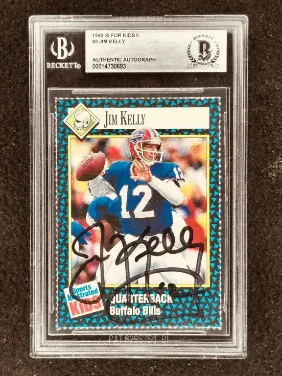 Jim Kelly signed Buffalo Bills 1992 SI for Kids card BAS - AutographsForSale.com