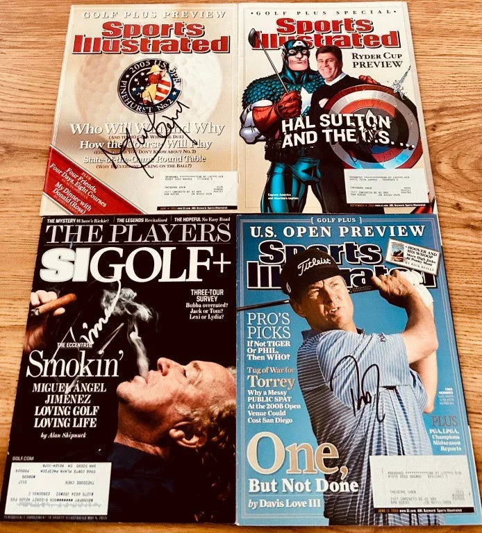 4 signed SI Golf Plus magazines Michael Campbell Miguel Jimenez Davis Love Hal Sutton - AutographsForSale.com