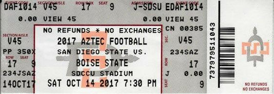 2017 Boise State at San Diego State Aztecs football full ticket - AutographsForSale.com