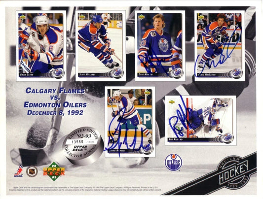 Craig MacTavish Dave Manson Bernie Nicholls Bill Ranford signed Edmonton Oilers 1992 Upper Deck card sheet - AutographsForSale.com